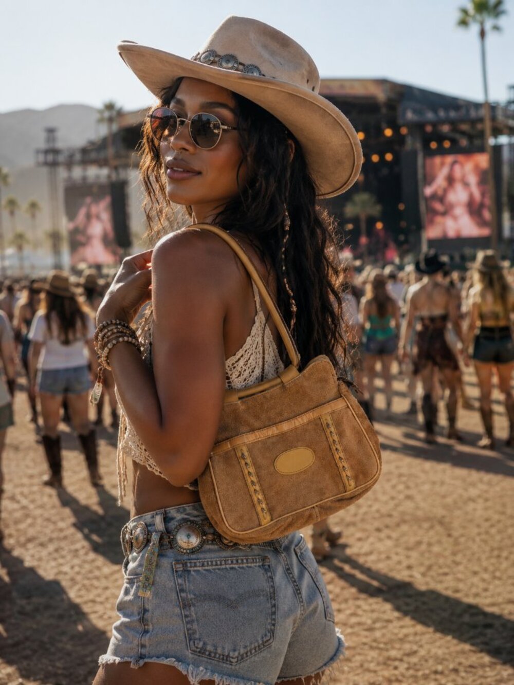 Born Concept Suede Tan Shoulder Bag Boho WesternCore